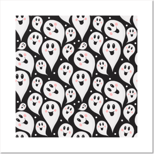 Black And White Halloween Ghosts Pattern Posters and Art